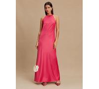 Next Raspberry Pink Bridesmaids Satin Halterneck Maxi Dress Raspberry Pink EU 44 (UK 16)