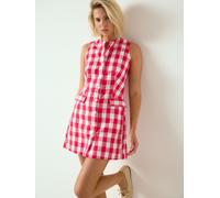Next Raspberry Pink Gingham Check Sleeveless Waistcoat Button Through Mini Dress Raspberry Pink Gingham Check EU 46 (UK 18)