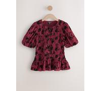 Next Red/Black Check Flocked Puff Short Sleeve Blouse