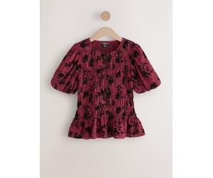 Next Red/Black Check Flocked Puff Short Sleeve Blouse