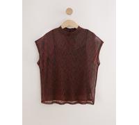 Next Red/Black Metallic Sparkle Sheer Layer Cap Sleeve Top