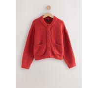 Next Red Boucle Pocket Crew Neck Cardigan With Wool