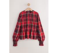 Next Red Check Smocked Long Sleeve Top