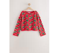 Next Red Cherry Cotton Rich Crochet Long Sleeve Off The Shoulder Jumper