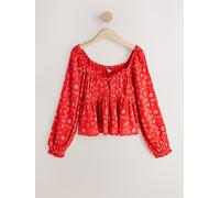 Next Red Conversational Print Long Sleeve Milkmaid Top