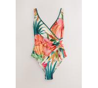 Next Red/Cream Tropical Floral Ruched Side Tummy Shaping Control Swimsuit