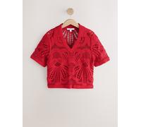 Next Red Crochet Knit Open Neck Polo Top Red M Tall (EU 40-42)