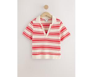 Next Red/Ecru Stripe Knitlook Short Sleeve Polo Shirt Red/Ecru Stripe EU 50 (UK 22)