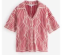 Next Red Ecru Wave Crochet Collared Short Sleeve Shirt Red Ecru Small Regular