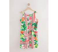 Next Red Floral Fruit Print Scoop Back Mini Shift Dress With Linen Red Floral Fruit Print EU 46 (UK 18)