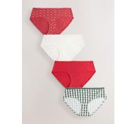 Next Red Heart/Green Check Short Cotton Lace Knickers 4 Pack