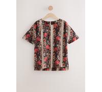 Next Red Multi Floral Tapestry Stripe Textured Boxy T-Shirt