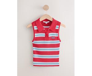 Next Red/Navy Blue Stripe Sleeveless Knitted Polo Top