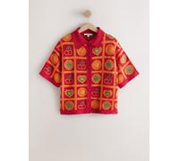 Next Red/Orange Fruit Crochet Short Sleeve Collared Shirt Red/Orange Fruit XXL Regular (EU 52-54)