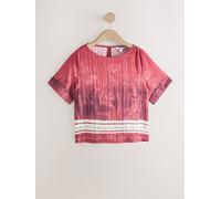 Next Red/Purple Abstract Border Print Short Sleeve Boxy Top