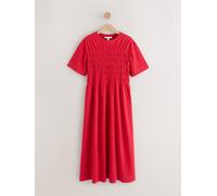 Next Red Short Sleeve Shirred Body T-Shirt Midi Dress Red EU 46 (UK 18)