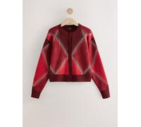 Next Red Sparkle Argyle Crew Neck Cardigan With Wool