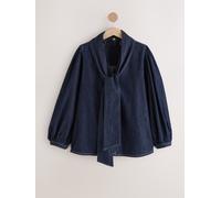 Next Rinse Blue Tie Neck Volume Sleeve Denim Blouse Rinse Blue EU 34 (UK 6)