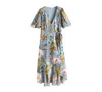 Next Robe bleu-gris / jaune / menthe / rose pastel, Taille 34
