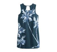 Next Navy Blue Floral Linen Rich Square Neck Shift Mini Dress Navy Blue Floral EU 36 Petite (UK 4 P)