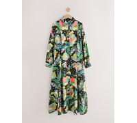 Next Robe chemise mi-longue à manches longues et buste plus ample Noir/Multicolore Fleuri EU 42 (UK 14)