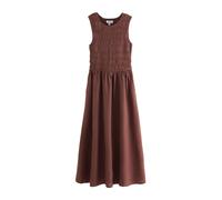 Next Chocolate Brown N. Premium Shirred Midi Linen Summer Dress Chocolate Brown EU 46 Tall (UK 18 T)