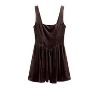 Next Chocolate Brown Velvet Square Neck Waisted Mini Dress Chocolate Brown EU 46 (UK 18)