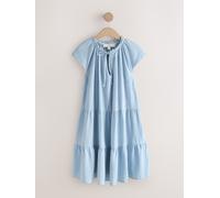 Next Robe courte à col en V et volants en lin bleu FR 44 (EU 42)