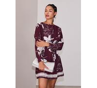 Next Robe courte à manches longues Prune violet imprimé floral EU 44 Tall (UK 14 T)