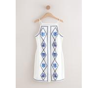 Next Robe courte brodée en lin pâle FR 44 Tall (EU 42 T)