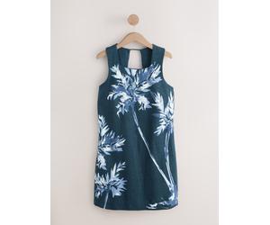 Next Robe courte droite à encolure carrée riche en lin Bleu marine à fleurs EU 34 (UK 6)