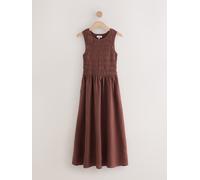 Next Robe d'été mi-longue froncée 100% lin Marron chocolat EU 48 (UK 20)
