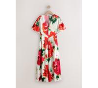 Next Robe longue caftan en satin texturé Ecru Floral EU 32 (UK 4)