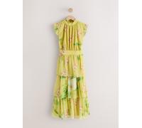 Next Robe longue imprimée à col haut et à volants Kew Collection jaune fleuri EU 46 Tall (UK 18 T)