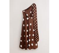 Next Robe Mi-long en satin texturé à col Écharpes Marron chocolat à pois EU 42 Tall (UK 14 T)