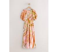 next Robe mi-longue à manches bouffantes orange FR 48 Tall (EU 46 T)