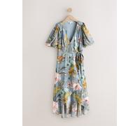 Next Robe mi-longue bouffante à manches courtes Impression Florale Bleue EU 42 Tall (UK 14 T)
