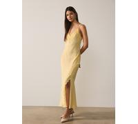 Next Robe mi-longue caraco en satin à bretelles et bordures en dentelle Jaune EU 40 (UK 12)