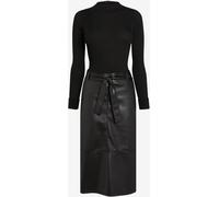 Next Robe mi-longue en similicuir mélangé nouée à la ceinture 2 en 1 Noir L (EU 44-46)
