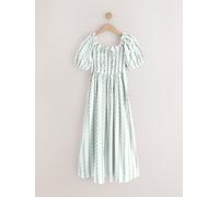 Next Robe mi-longue froncée à manches bouffantes Blanc/bleu à imprimé floral ditsy EU 40 (UK 12)