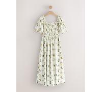 next Robe mi-longue froncée à manches bouffantes crème FR 36 (EU 34)