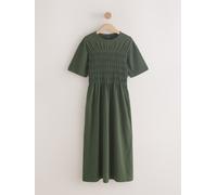 Next Khaki Green Short Sleeve Shirred Body T-Shirt Midi Dress Khaki Green EU 42 (UK 14)