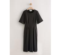 Next Robe mi-longue taille à manches courtes en lin Marron chocolat EU 44 Tall (UK 14 T)