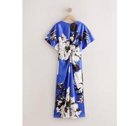 next Robe midi à manches courtes en satin texturé et devant torsadé bleu FR 46 (EU 44)