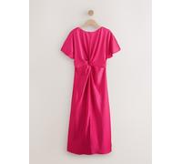 Next Robe midi à manches courtes en satin texturé et devant torsadé Rose FR 40 (EU 38)