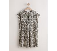 Next Robe mini-robe caftan en mélange de lin Manche courte à col en V Noir/blanc imprimé palmiers EU 40 Petite (UK 12 P)
