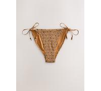 Next Rochelle Humes Mustard Yellow Woodblock Shirred Tie Side Bikini Bottoms