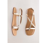 Next Rose Gold Leather Standard/Wide Fit Plait Strappy Toe Thong