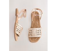 Next Rose Gold Pink Leather Extra Wide Fit Woven Flat Sandals