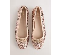 Next Rose Gold Sequin Standard/Wide Fit Round Toe Ballerina Shoes Rose Gold Sequin EU 38.5 (UK 5.5)